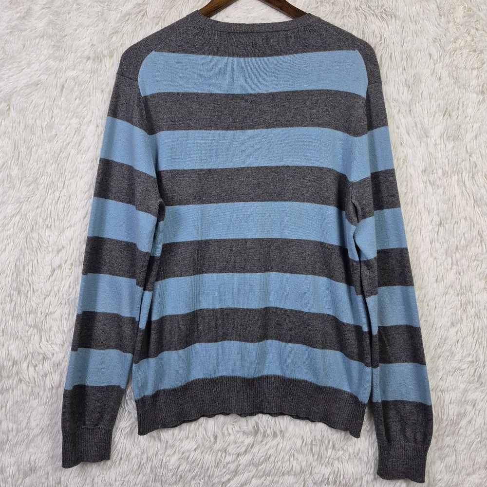 Cullen Womens‎ L Blue & Gray Colorblock Sweater Cotton Cashmere Blend Stripe